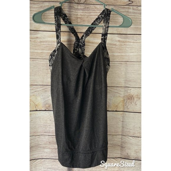 lululemon athletica Tops - Lululemon sports bra tank top B&W floral Gray EUC